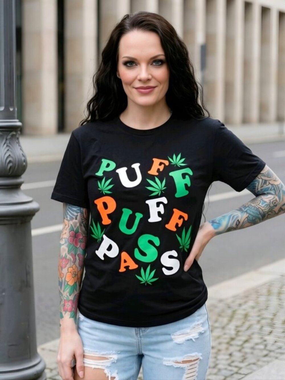 Fashion Nova Puff Puff Pass Graphic Tee Black Cotton Cannabis Print NWT